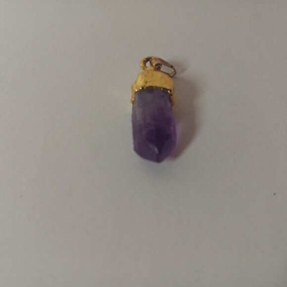 1"Raw Stone Amethyst February Birthstone Gold plated Pendant - Picture 6 of 7